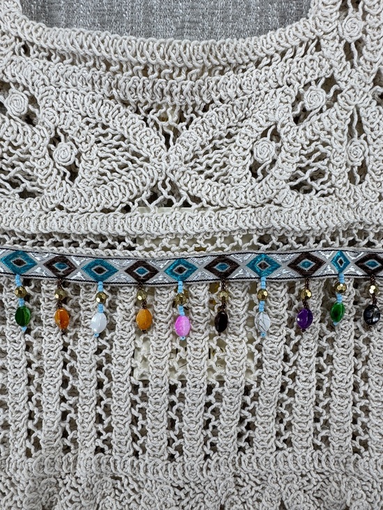 Rebellion Again Crochet Boho Crop Top NWT - Beaded Fringe Festival Tank - Picture 3 of 11
